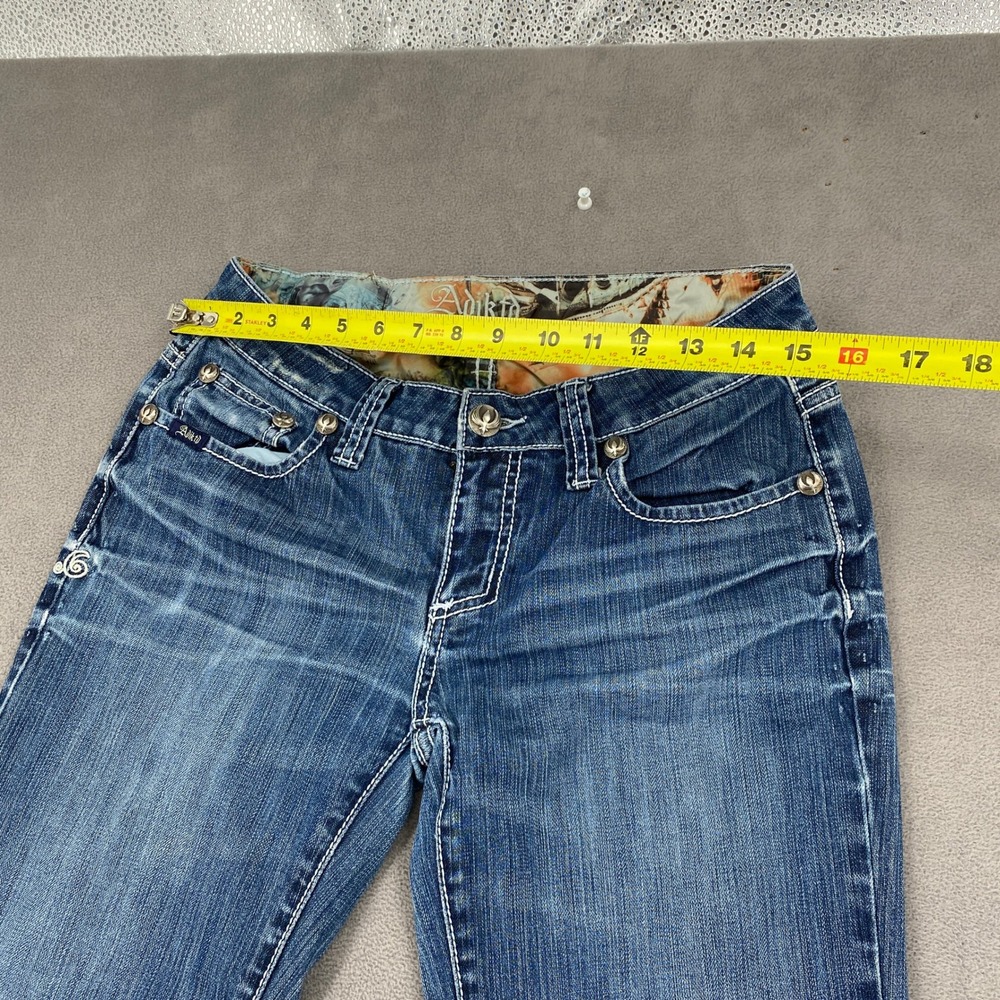 Adiktd Womens Y2K Embroidered Studded Zipper Bootcut Jeans Size 6 W29 Blue - Picture 2 of 11